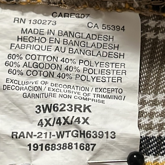 WRANGLER RIGGS WORKWEAR BIG MAN LONG SLEEVE FOREMAN PLAID WORK SHIRT 4X - Picture 11 of 12